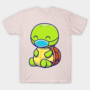 Cute Turtle Wearing Mask Cartoon T-Shirt